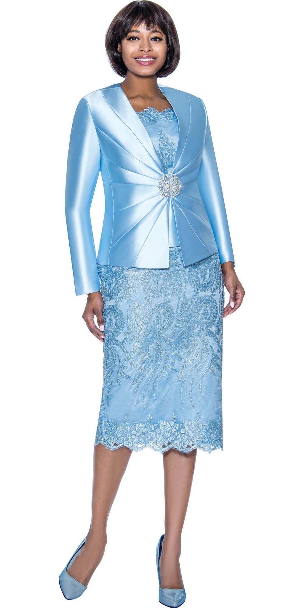 Terramina - 7817 - Blue - Embroidered Lace 3pc Skirt Suit