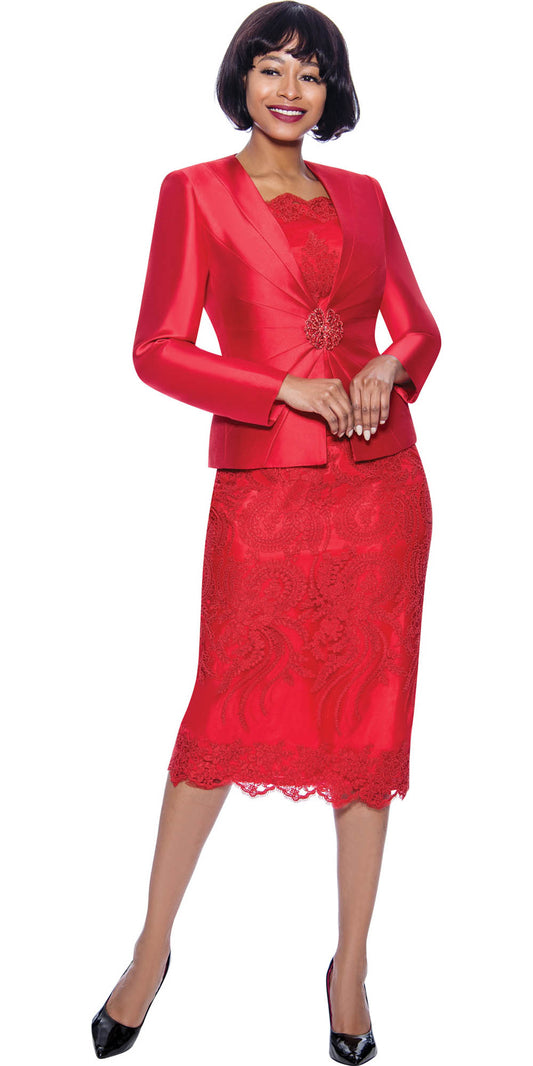 Terramina - 7817 - Red - Embroidered Lace 3pc Skirt Suit