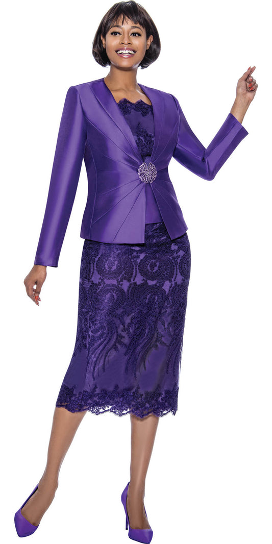 Terramina - 7817 - Purple - Embroidered Lace 3pc Skirt Suit