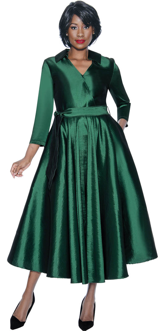 Terramina - 7869 - Green - Silk Look Dress With Sash Belt