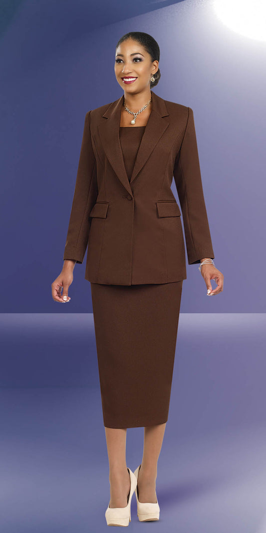 Ben Marc 2295-Brown - Two Piece Notch Lapel Ladies Basic Suit