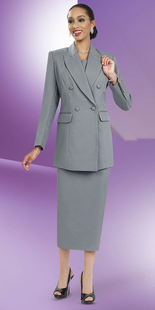 Ben Marc 2298-Silver - Ladies Double Breasted Skirt Suit