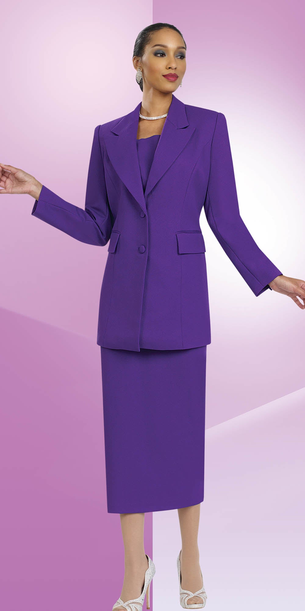 Ben Marc 2299-Purple - Ladies Skirt Suit With Peak Lapels