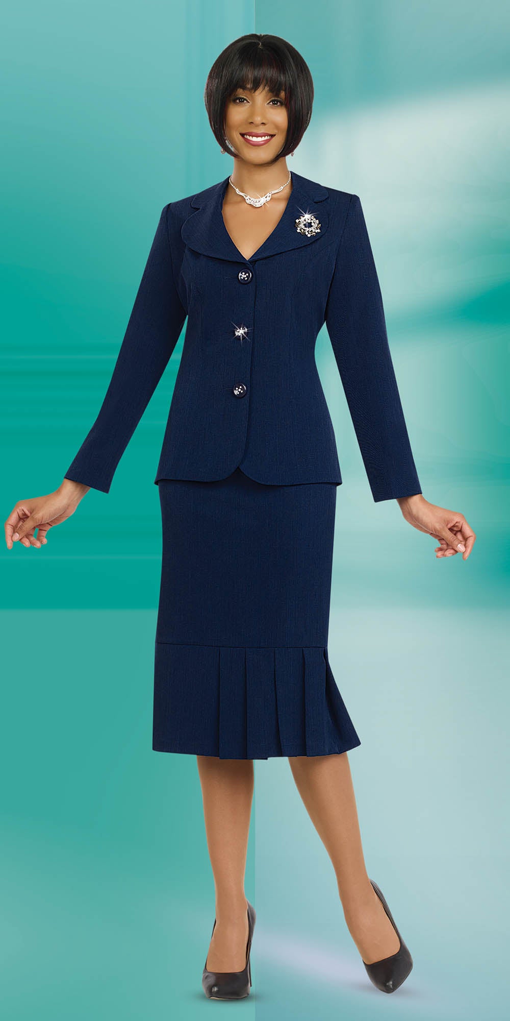 Ben Marc 78095-Navy - Modern Styled Suit For Women With Clover Lapels