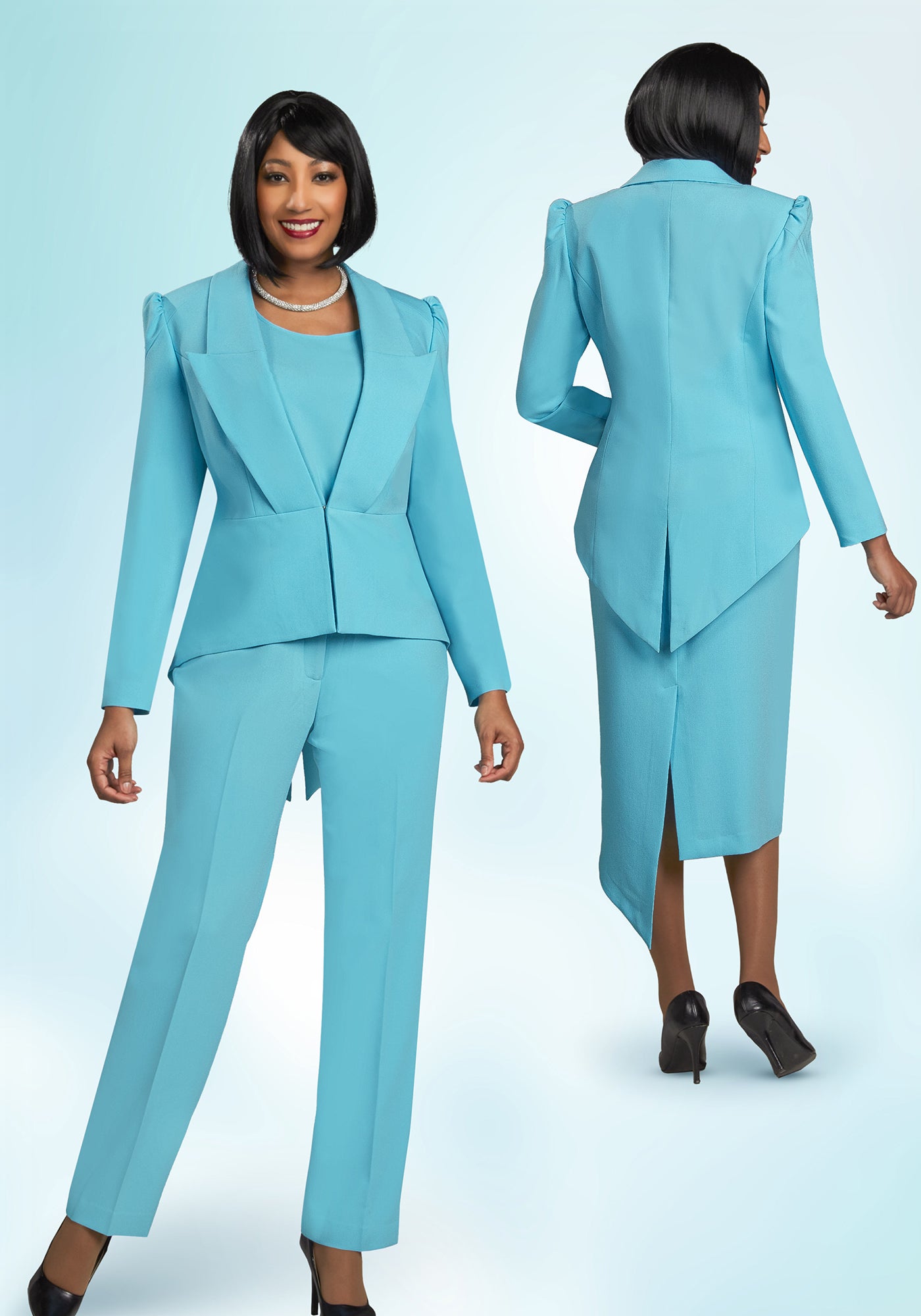 Ben Marc Executive 11995 - E.Blue - Four Piece Wardrober Set With TailCoat Jacket & Split Back Asymmetric Skirt