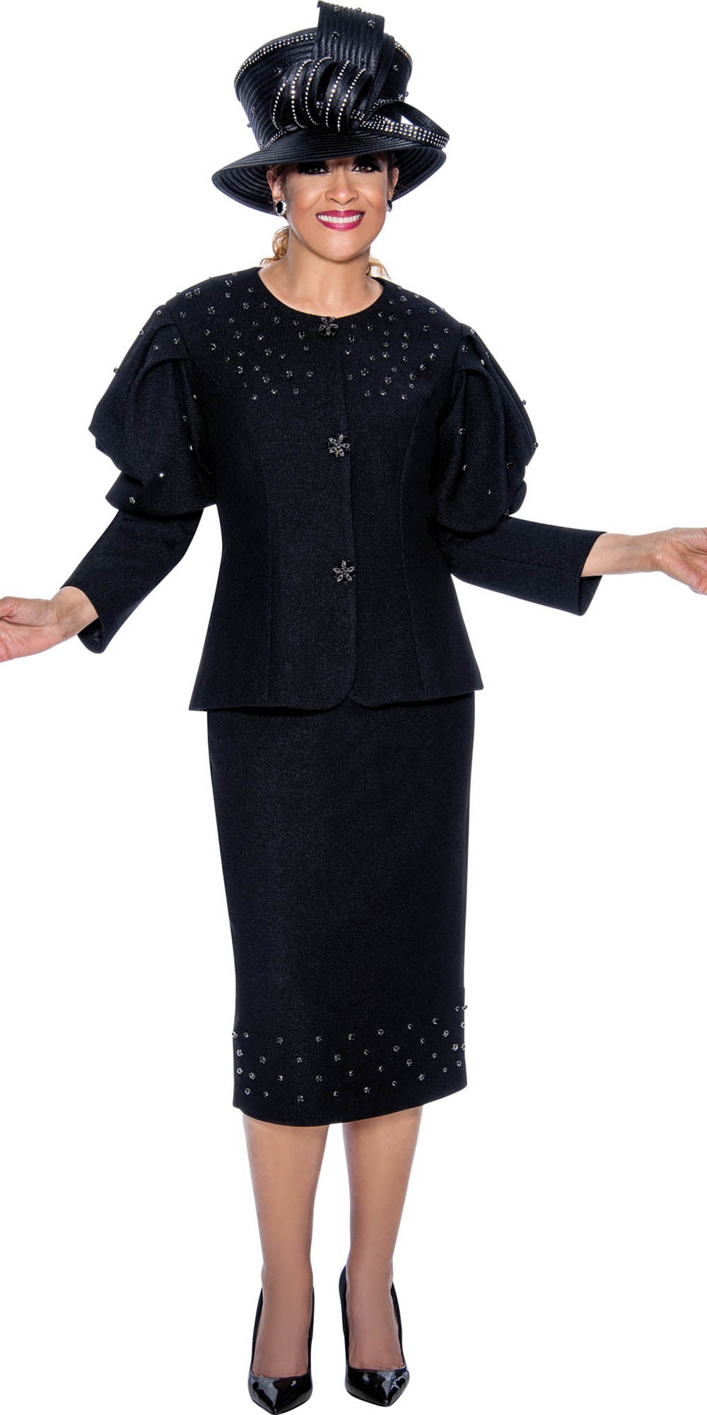 DCC - DCC4702 - Black - Embellished Knit 2PC Skirt Suit