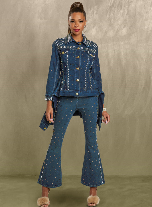 DV Jeans - 8460P - High Quality Washed Stretch Denim Pants with Rhinestones & Studs