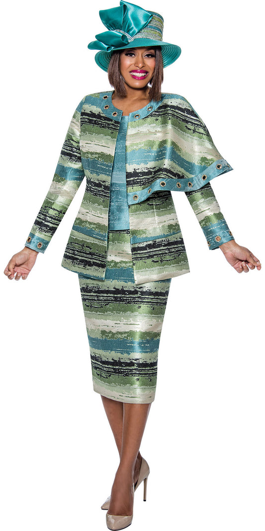 Divine Queen - DQ2003 - 3PC Print Skirt Suit with Grommets