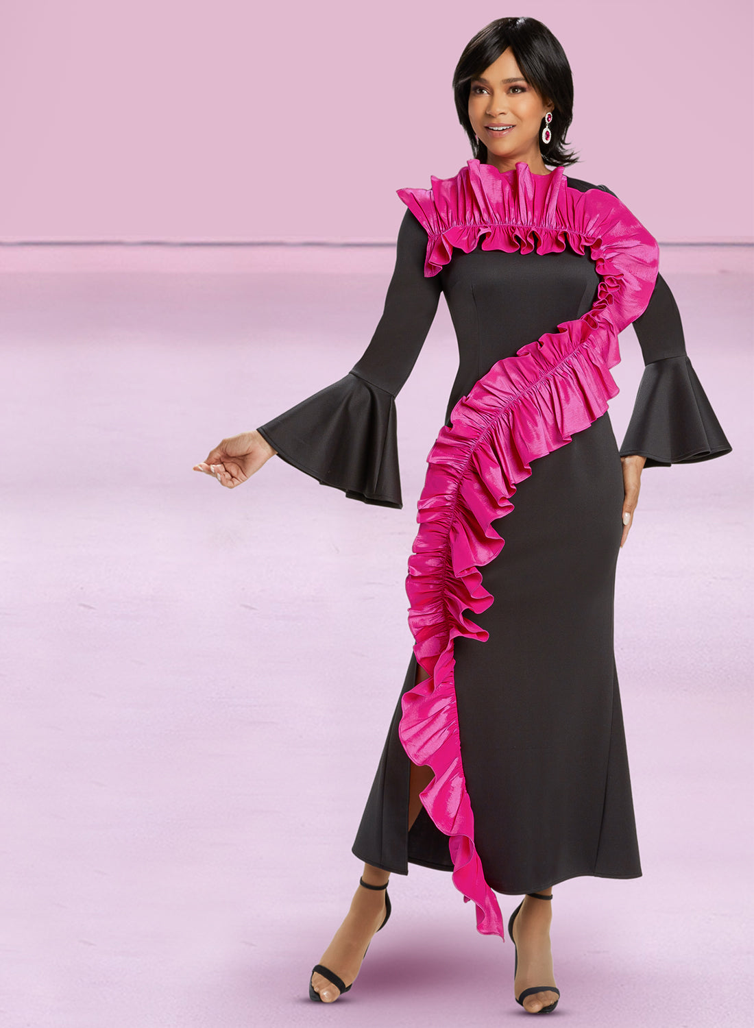 Donna Vinci 12001 - 1 PC High Quality Stretch Scuba Fabric Dress With Taffeta Trim