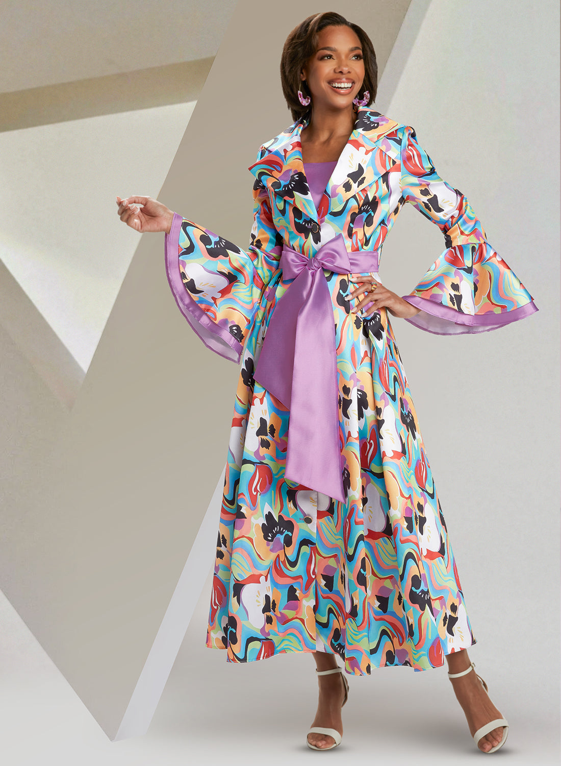 Donna Vinci 12006 - 1 PC Silk Look Print Dress With Sash Belt