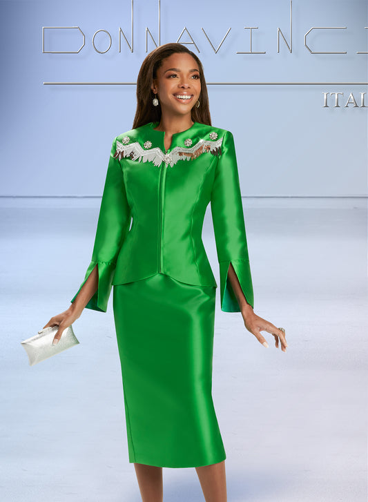 Donna Vinci 12021 - 2 PC Silk Look Skirt Suit with Rhinestones
