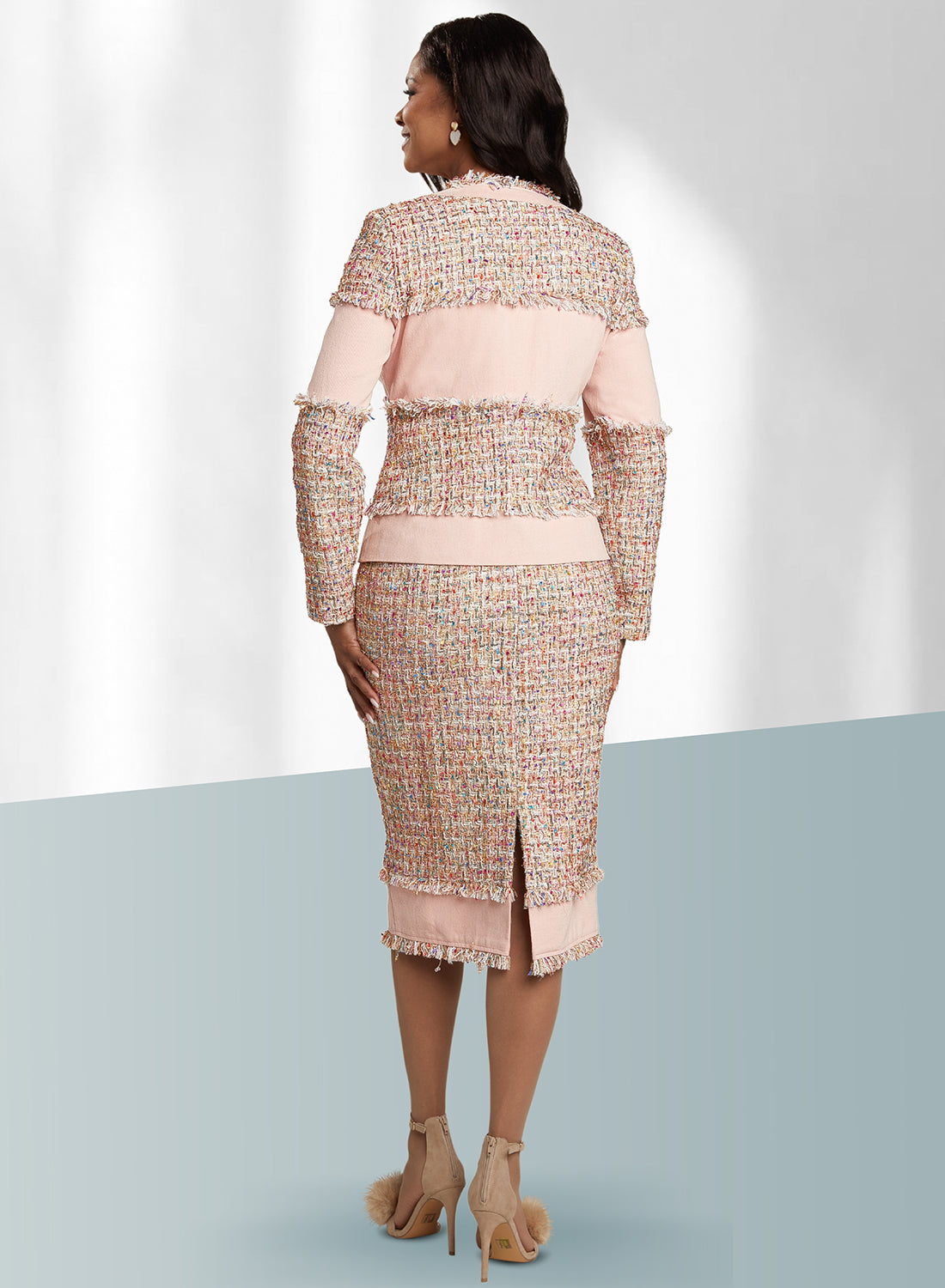 Donna Vinci 5767 - 3PC Jacket/Cami & Skirt Set with Boucle Fabric & Denim