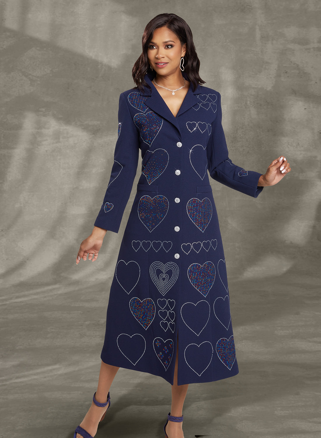 Donna Vinci 5775 - 1PC Navy Dress With Novelty Crepe Fabric Embellished with Rhinestones