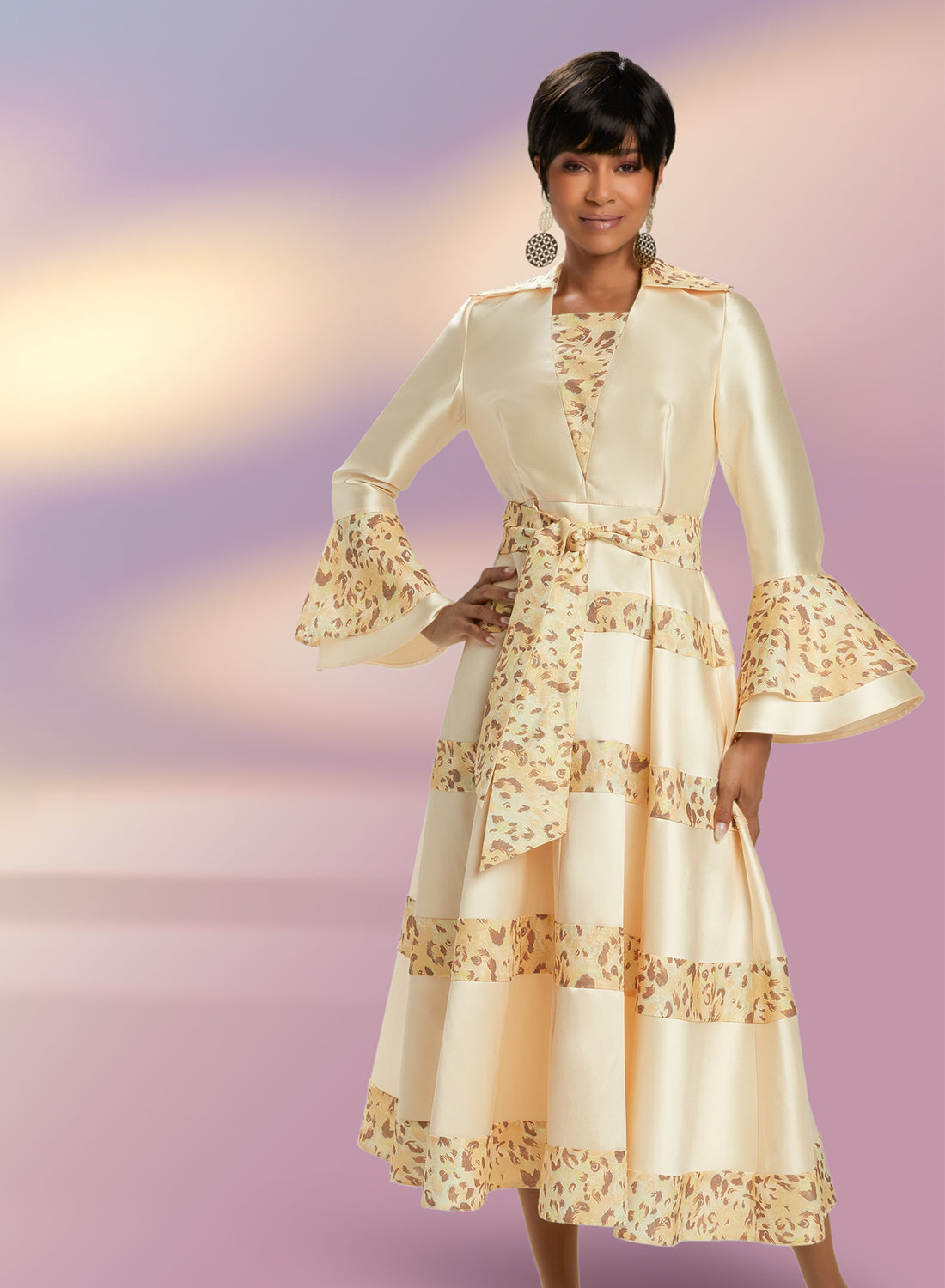 Donna Vinci 5798 - 1 PC Silk Look Dress with Novelty Print Trim