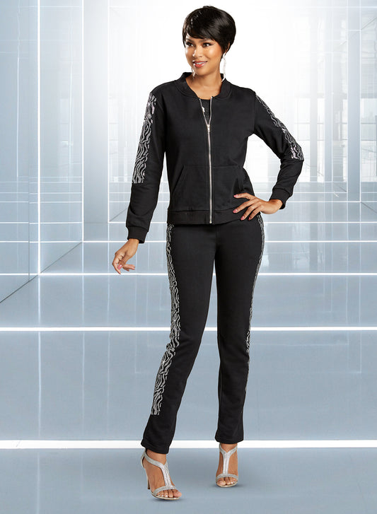 Donna Vinci Sport 21017 - High Quality Stretch Cotton Fabric with Pearl Embellishments - Pockets on Pant and Jacket