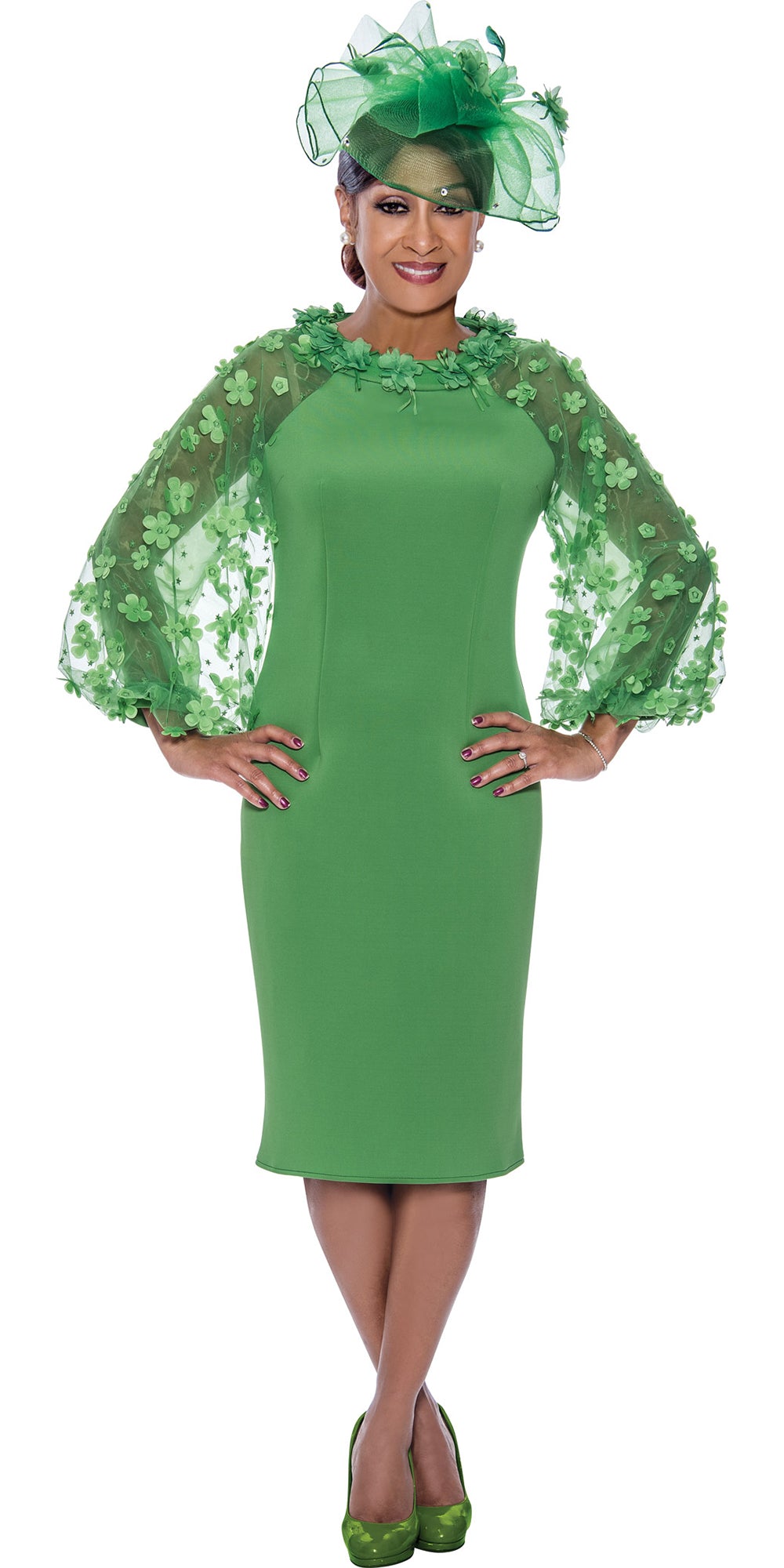 Dorinda Clark Cole - DCC4861 - Emerald Lace Balloon Sleeve Dress