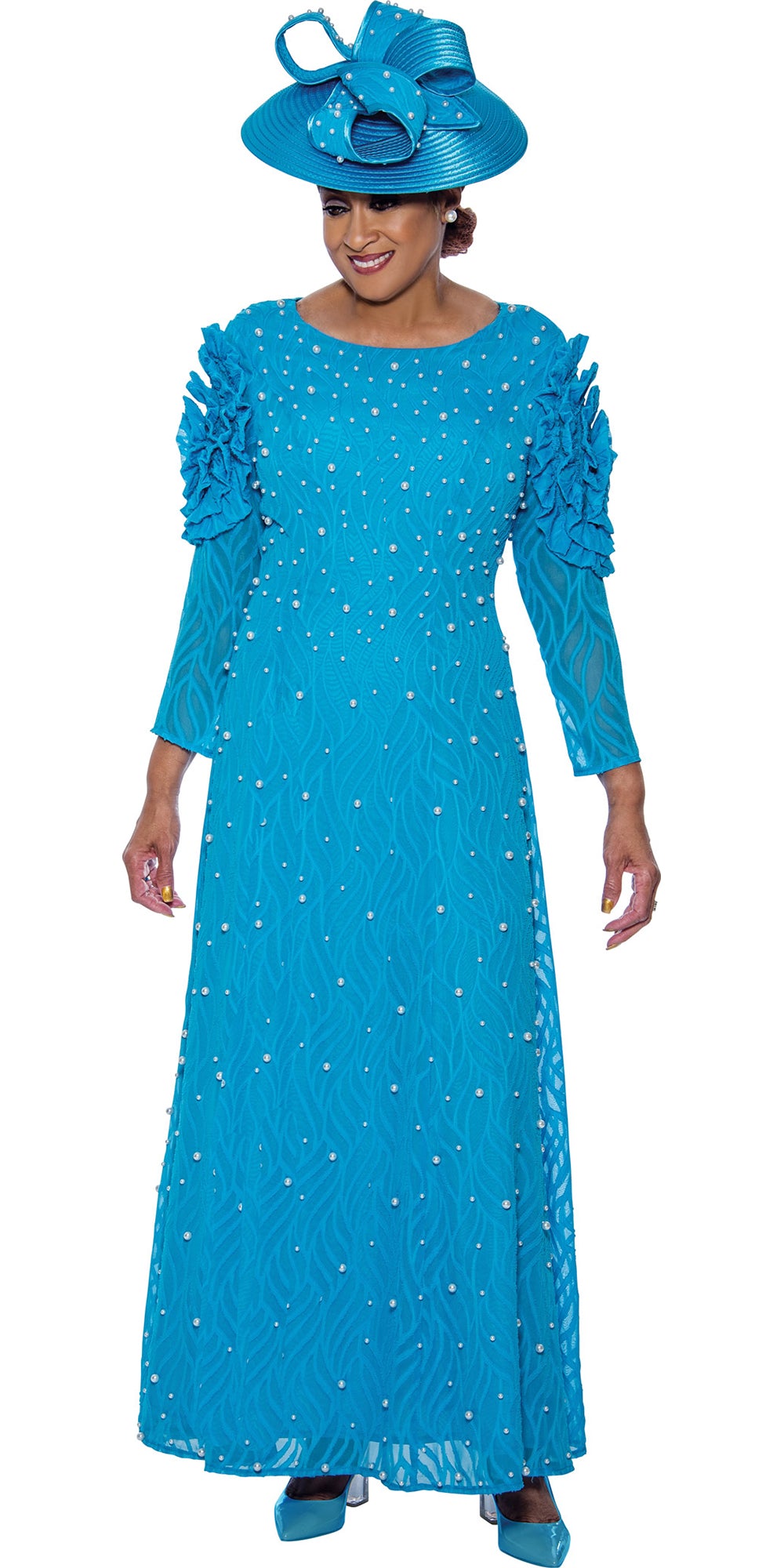 Dorinda Clark Cole - DCC4941 - Turquoise Pearl Embellished Maxi Dress