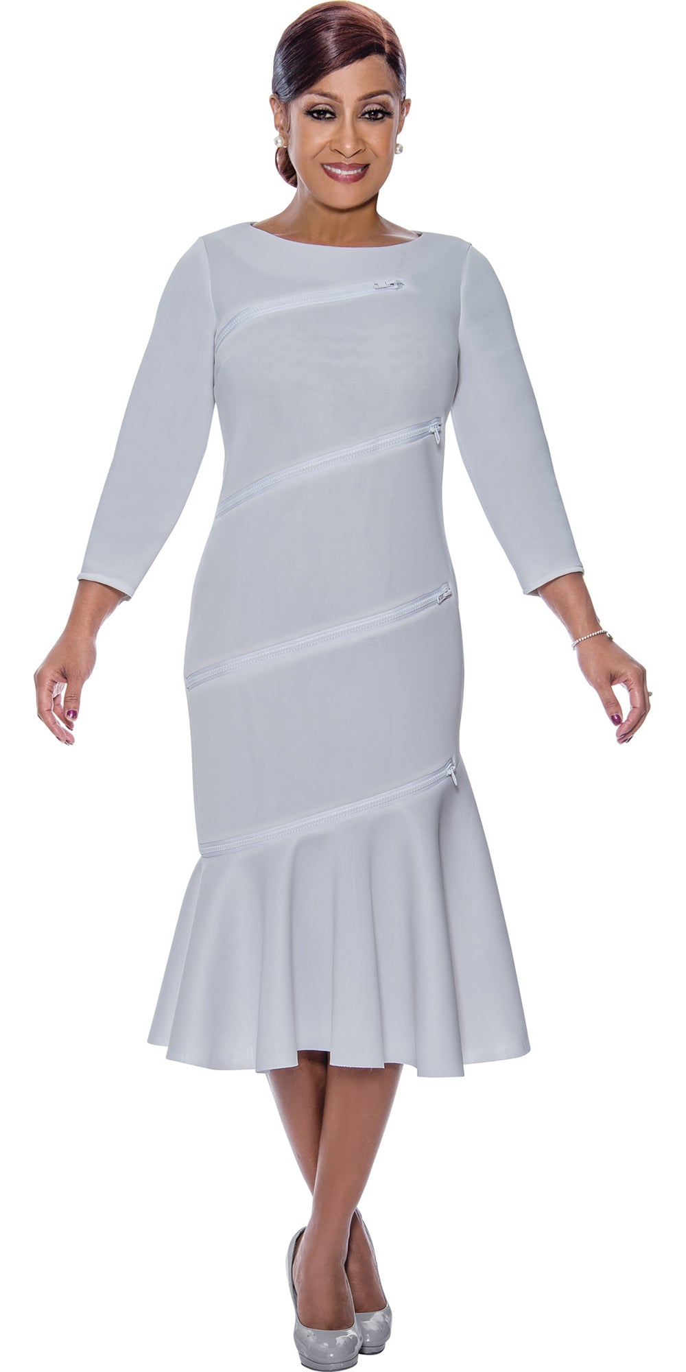 Dorinda Clark Cole - DCC4971 - White Flounce Hem Zipper Dress