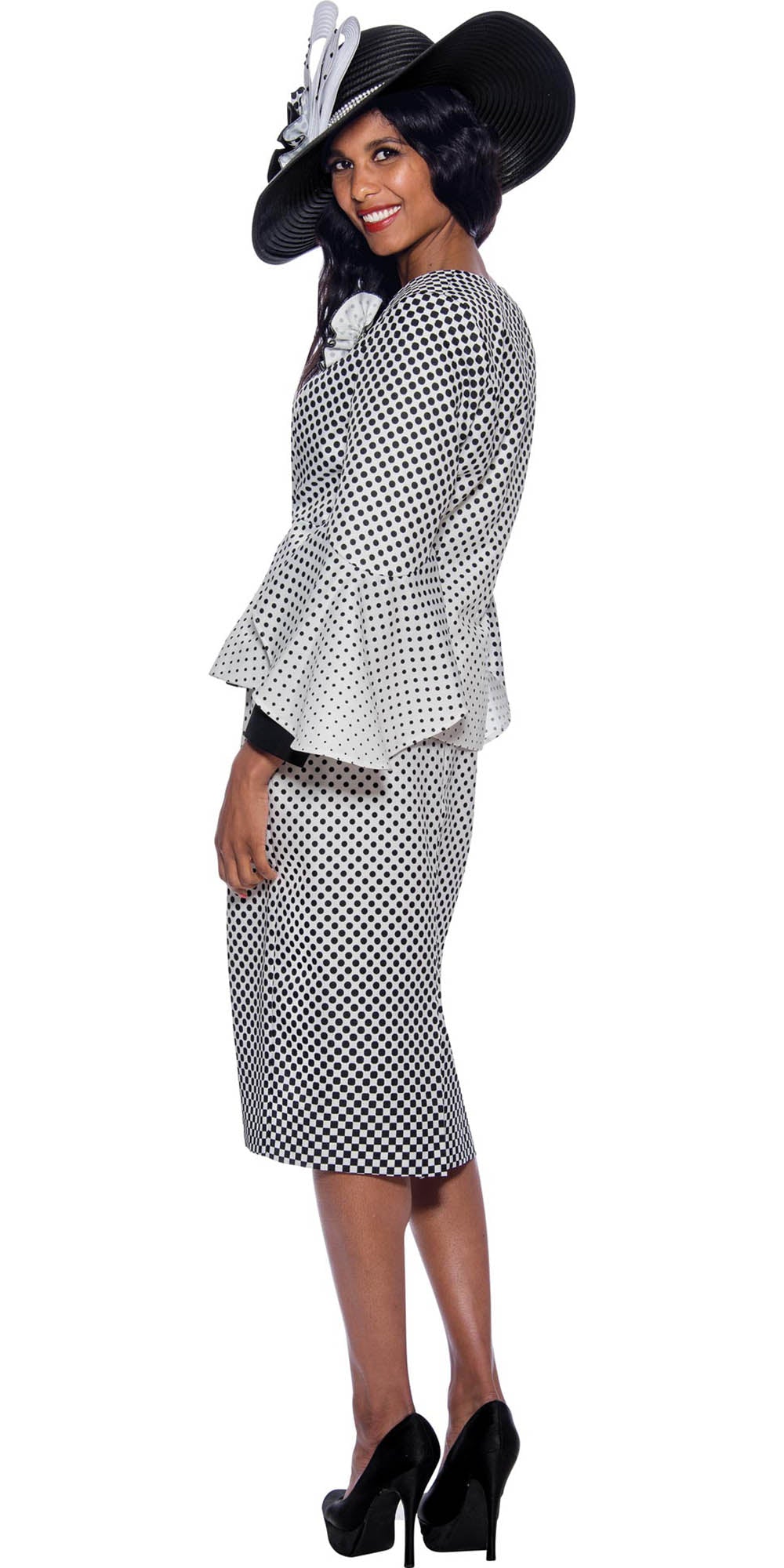 GMI G8733 - 3PC Polka Dot Skirt Suit with Flare Sleeves