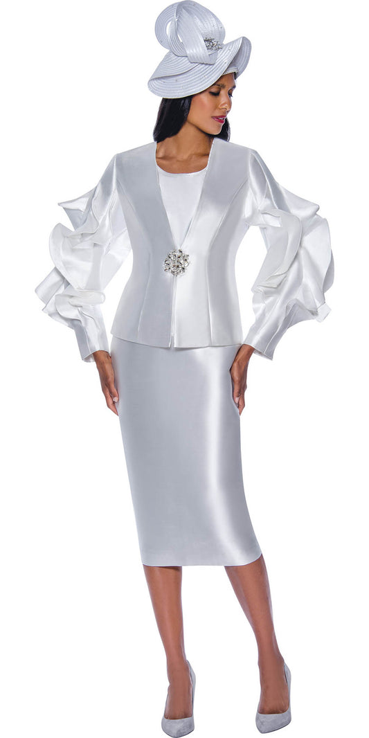 GMI G9153 - White 3PC Skirt Suit with Novelty Sleeves