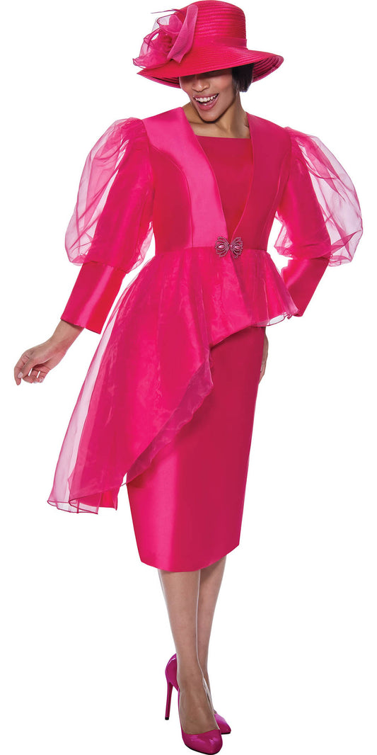 GMI G9762 - Hot Pink 3PC Asymmetrical Skirt Suit Organza Overlay