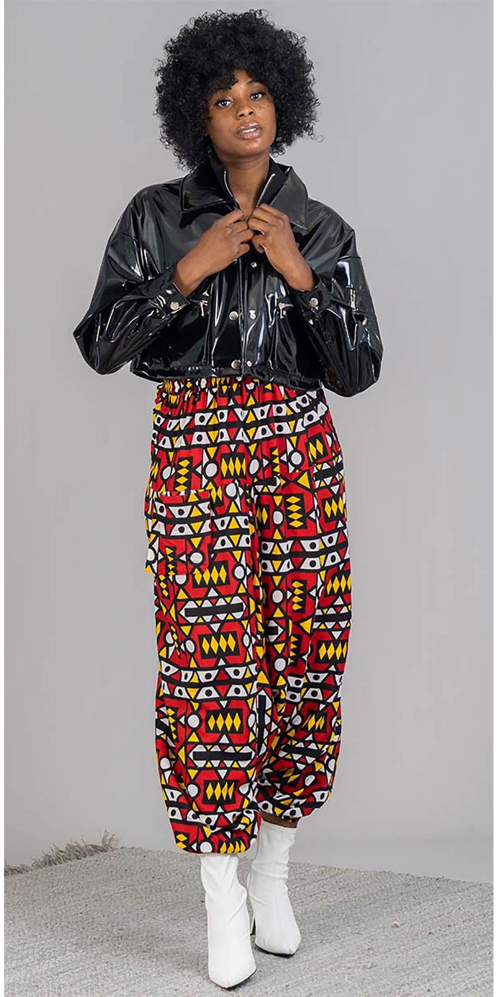 KaraChic 7638-Yellow / Red - Womens African Print Harem Style Pants