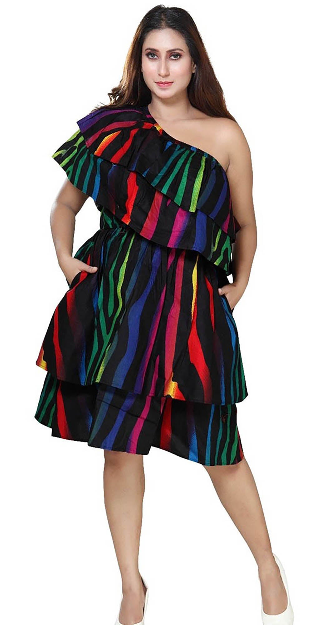 KaraChic 7682-555 - One Shoulder Layered Ruffle Dress