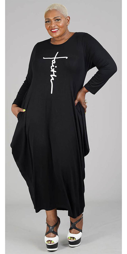 KaraChic CHH20022-Black - Faith Print Design Womens Long Sleeve Knit Maxi Dress