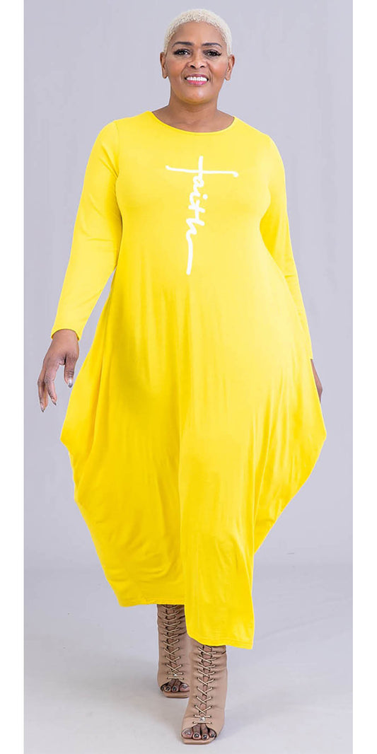 KaraChic CHH20022-Sunflower - Faith Print Design Womens Long Sleeve Knit Maxi Dress