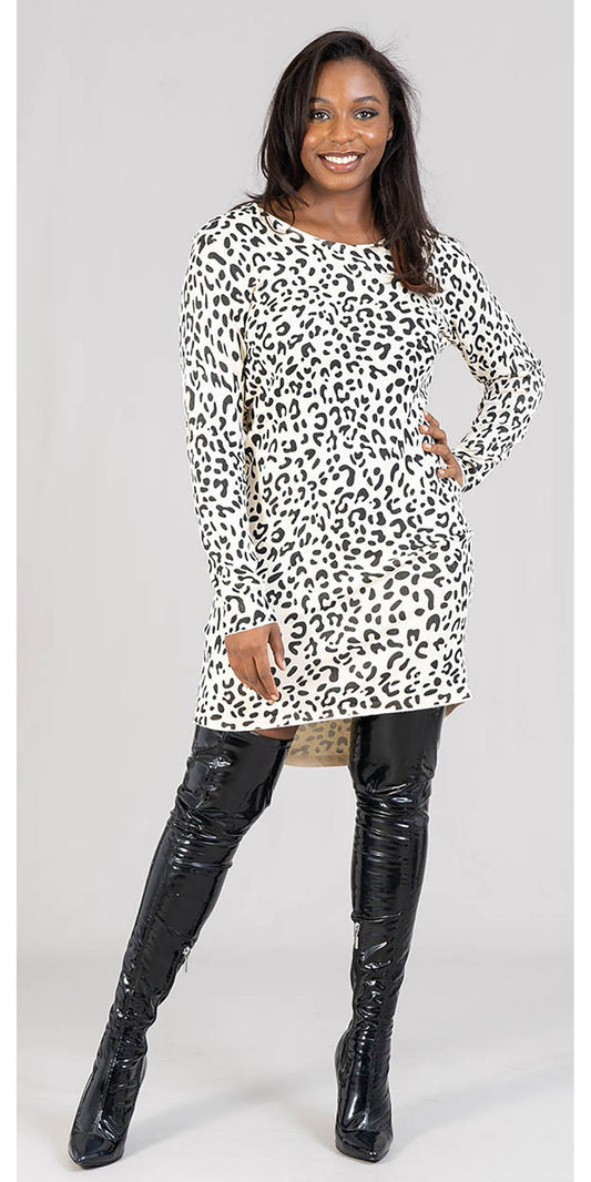 KaraChic CHH21090 - Animal Print Long Sleeve Sweater Dress