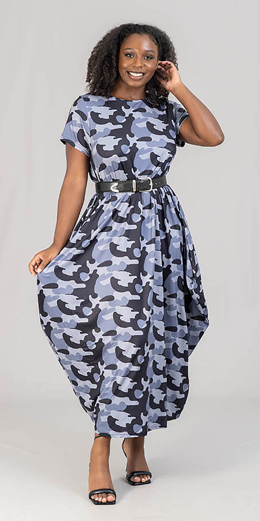 KaraChic CHH22002 - Short Sleeve Knit Camo Print Maxi Dress