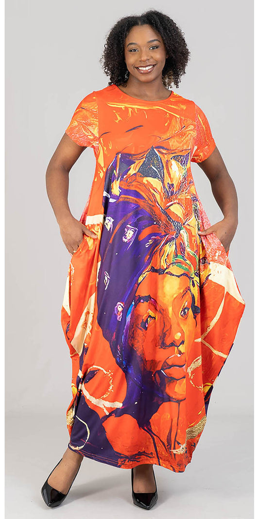 KaraChic CHH22005 - Graphic Print Short Sleeve Maxi Dress