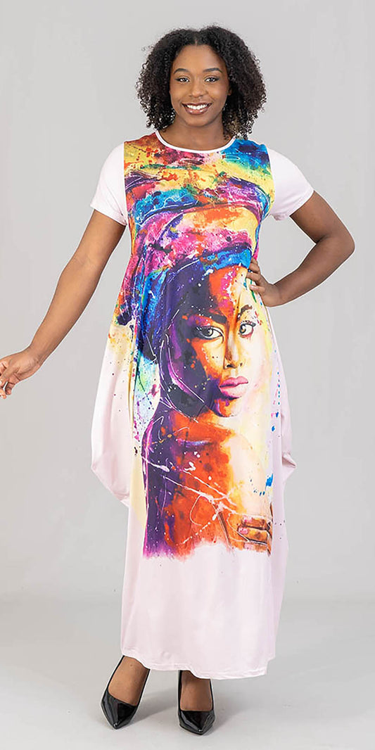 KaraChic CHH22009 - Graphic Print Short Sleeve Maxi Dress