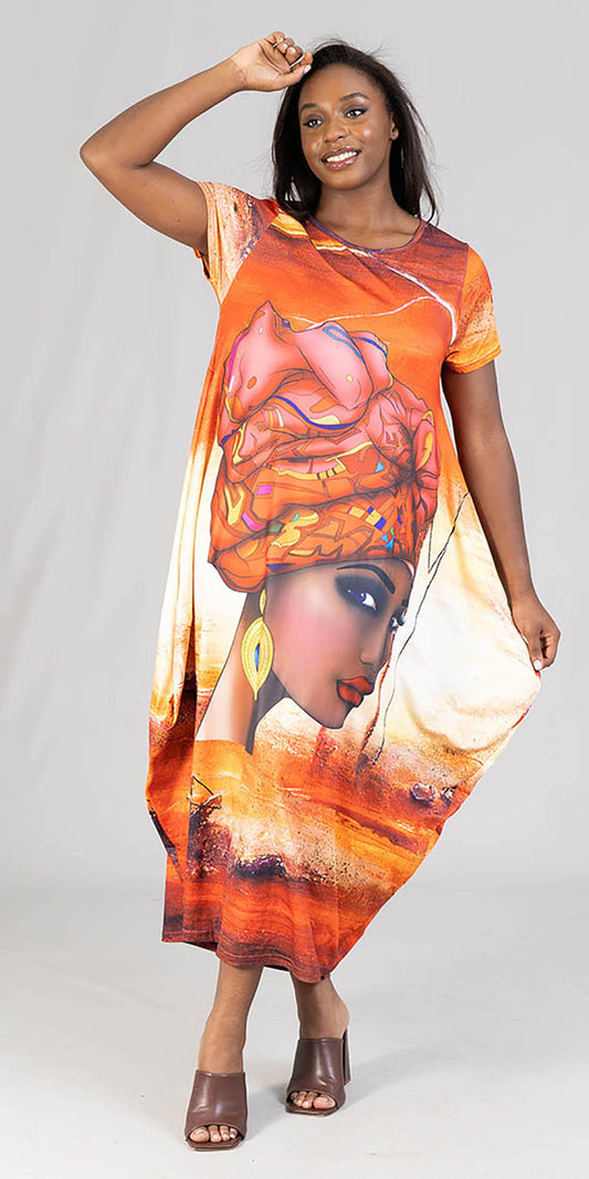 KaraChic CHH22039 - Graphic Print Short Sleeve Maxi Dress