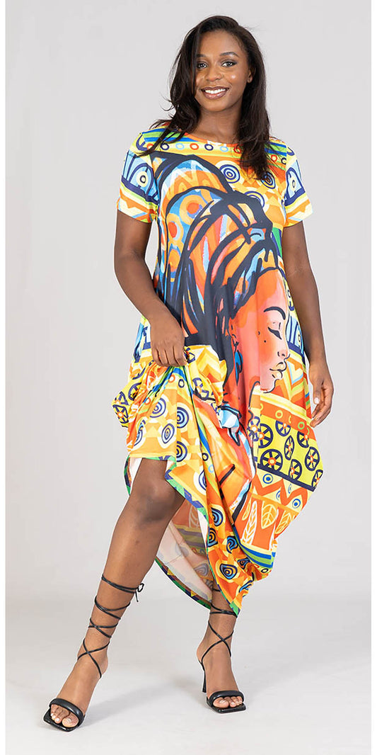 KaraChic CHH22043 - Graphic Print Short Sleeve Maxi Dress