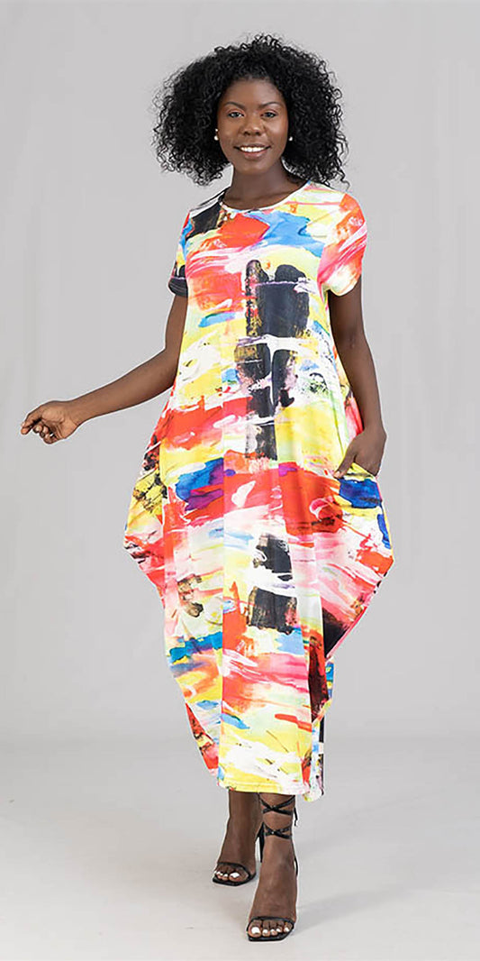 KaraChic CHH22067 - Print Short Sleeve Maxi Dress