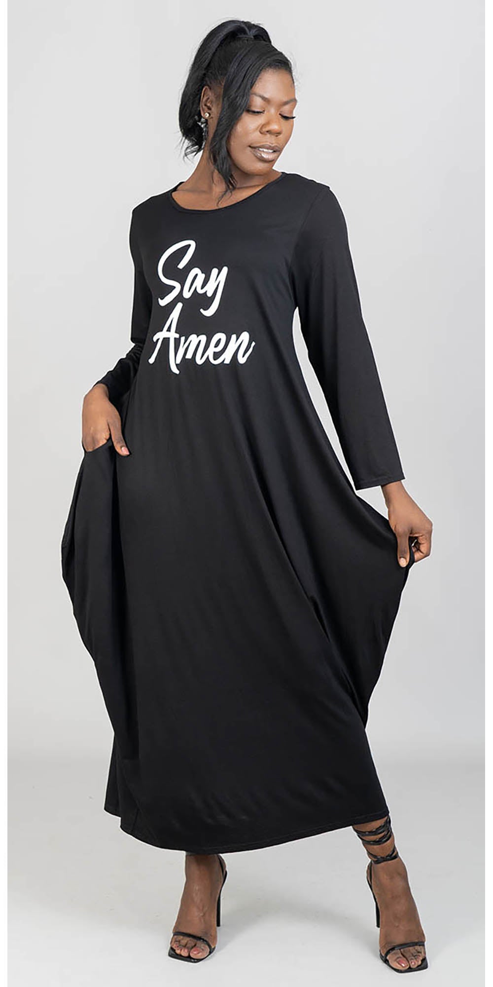 KaraChic - CHH22115 - Black White - Say Amen Print Knit Maxi Dress