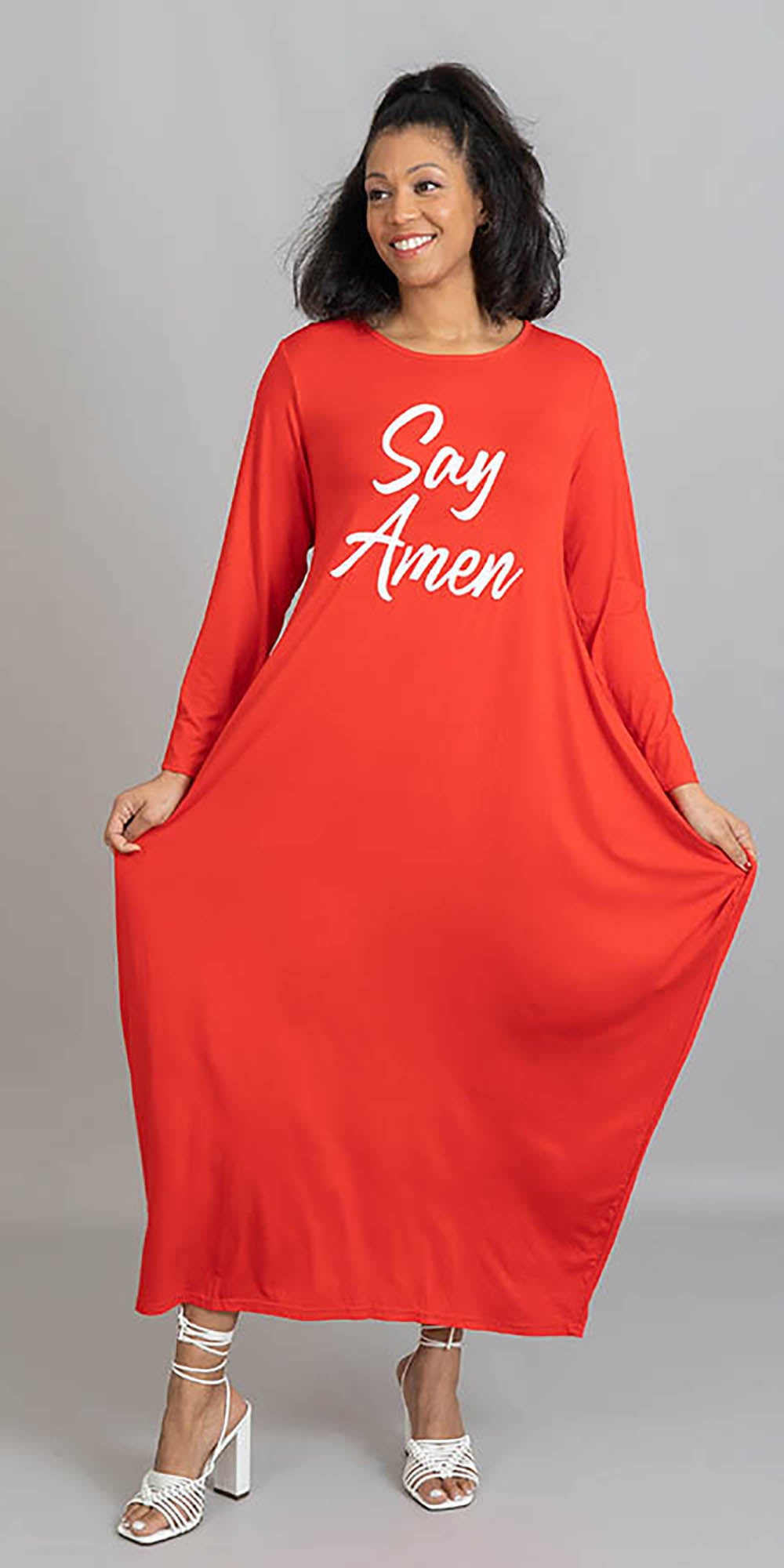 KaraChic - CHH22115 - Red White - Say Amen Print Knit Maxi Dress