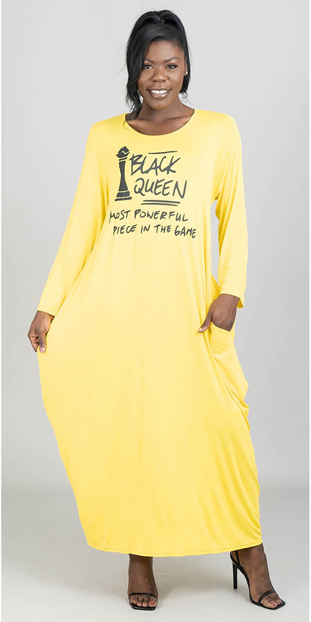 KaraChic - CHH22122 - Yellow Black - Black Queen Print Knit Maxi Dress