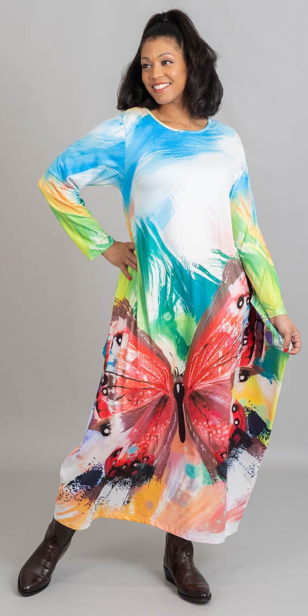KaraChic - CHH22133 - Butterfly Print Knit Maxi Dress