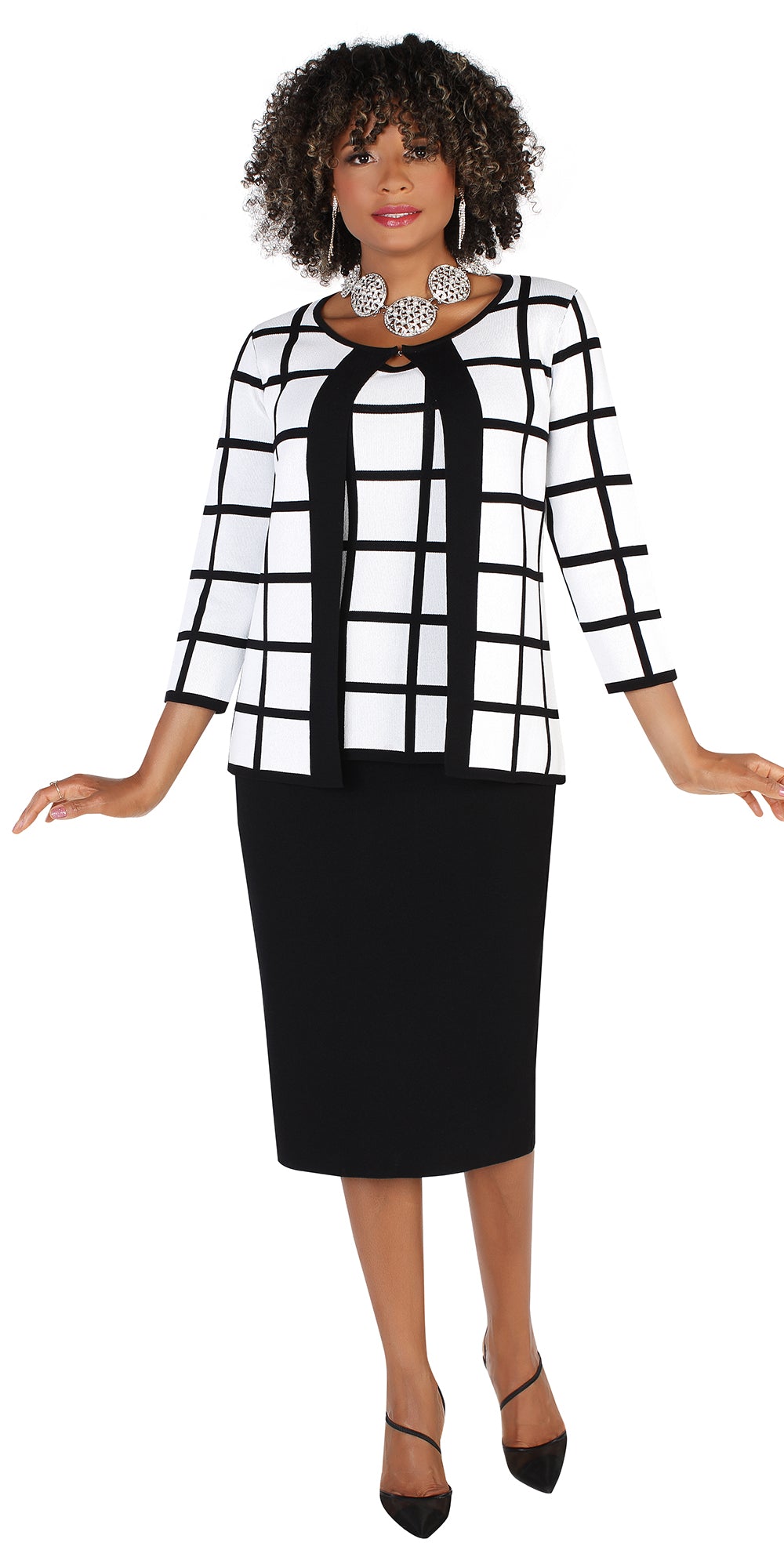Kayla 5233 - Womens Three Piece Knit Fabric Skirt Suit With Single Neckline Enclosure Jacket