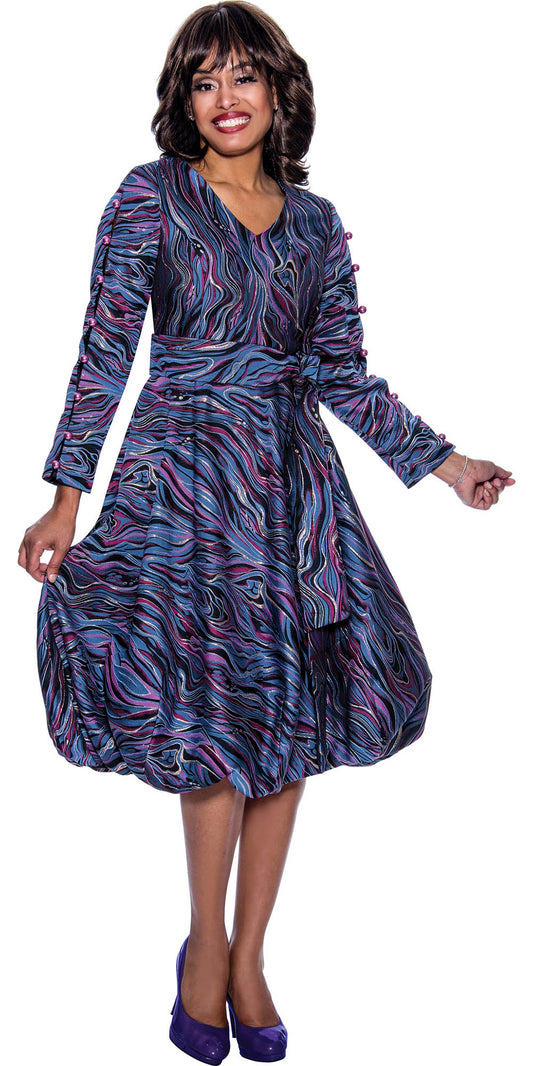 Nubiano Dresses DN1161- Swirl Print Dress with Bubble Hem