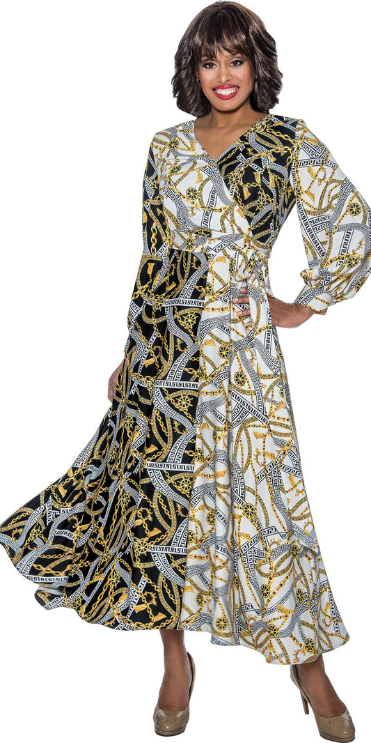 Nubiano Dresses DN1241 - Black Multi Two Tone Print Dress