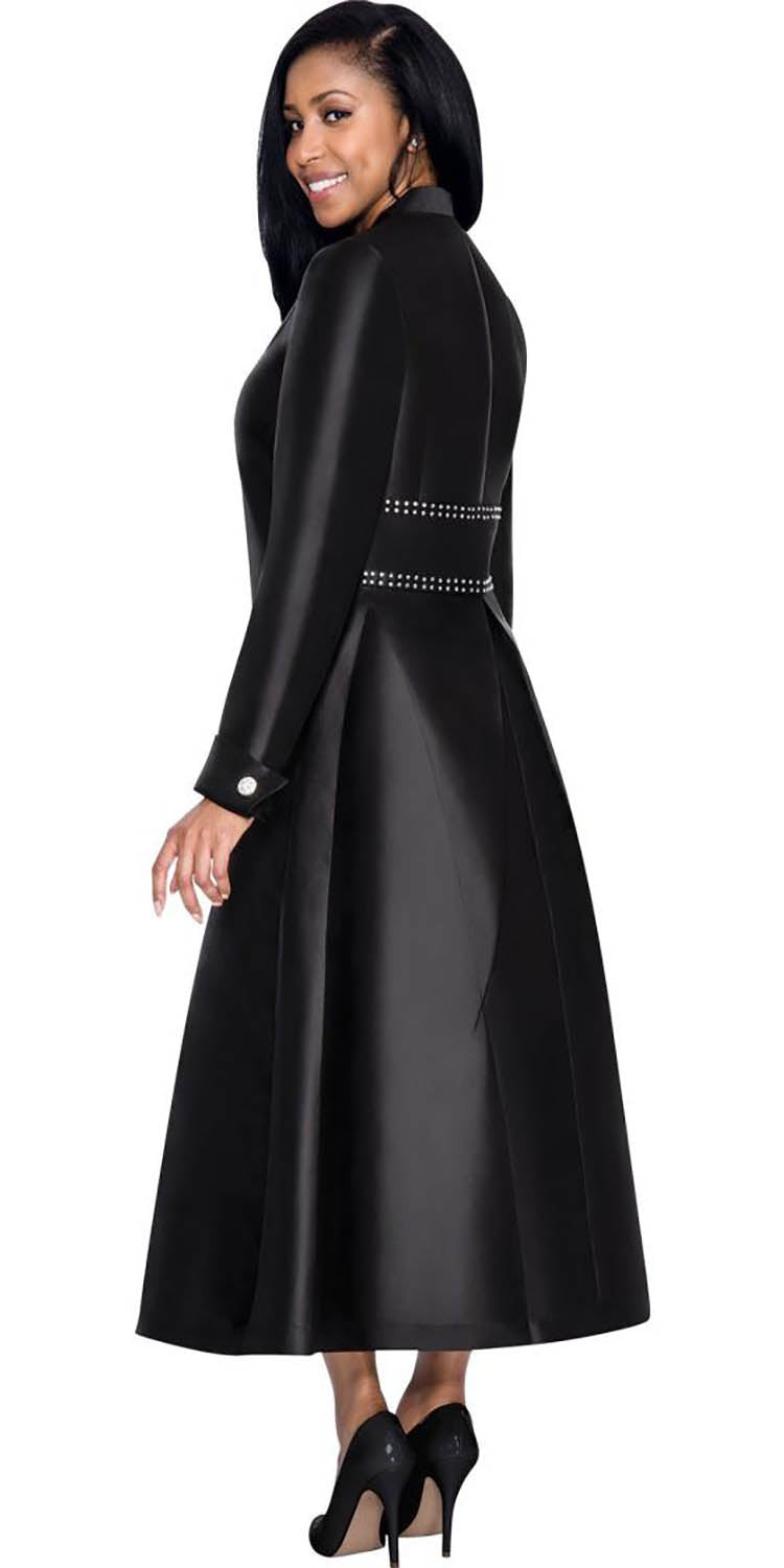 Nubiano Dresses DN 5881 - Black Church Dress/Robe with Button Front and Jewel Trim