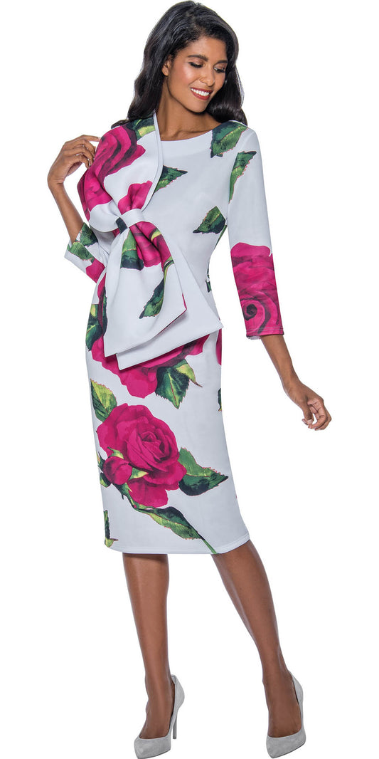 Nubiano Dresses DN821 -  Floral Print Dress with Oversized Bow