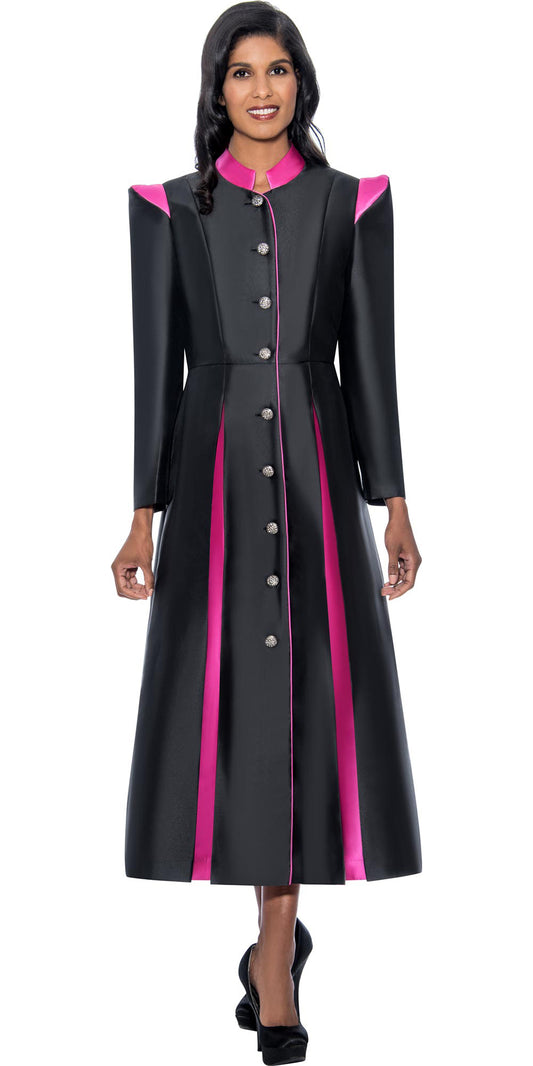 Regal Robes RR9131-Black Fuchsia Church Robe With Contrast Pleats