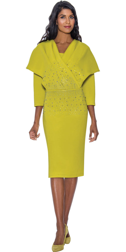 Stellar Looks - SL1631 - Embellished Lime Scuba Fabric Dress
