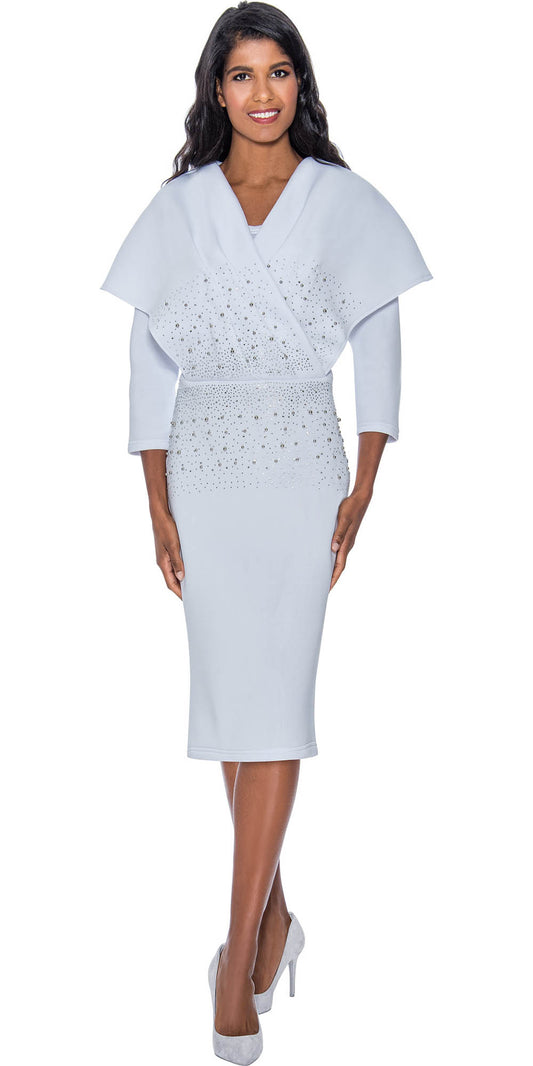 Stellar Looks - SL1631 - Embellished White Scuba Fabric Dress