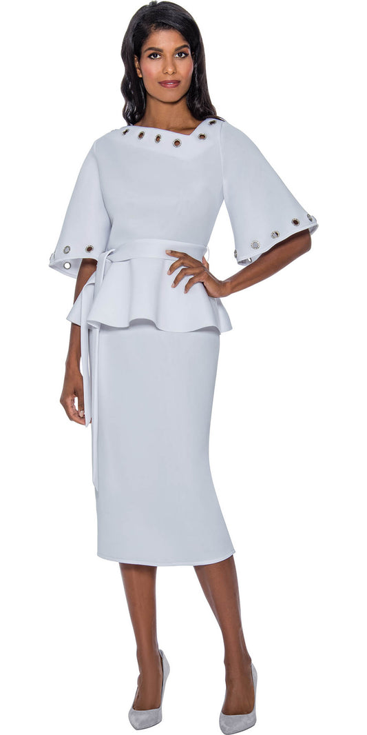 Stellar Looks - SL1652 - 2 PC White Asymmetric Scuba Skirt Suit with Grommets