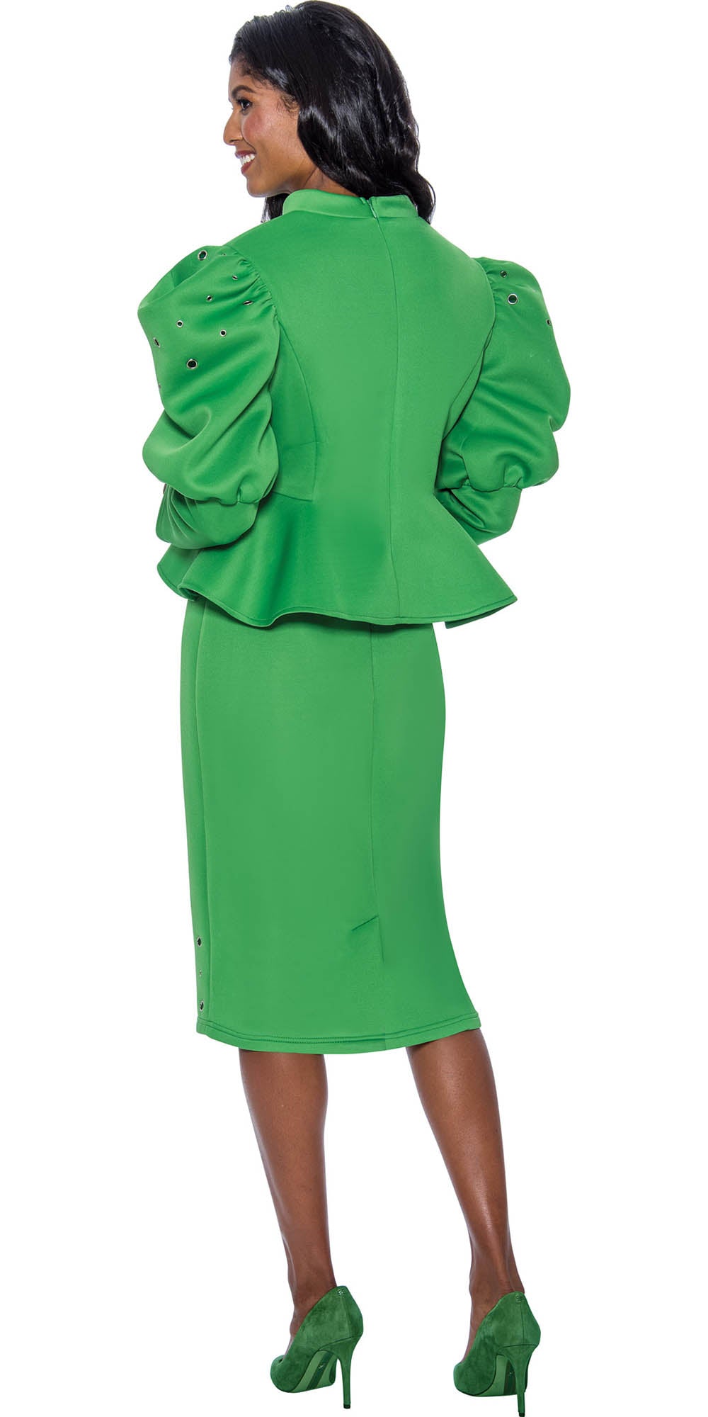 Stellar Looks - SL1682 - 2 PC Emerald Peplum Scuba Skirt Suit with Grommets